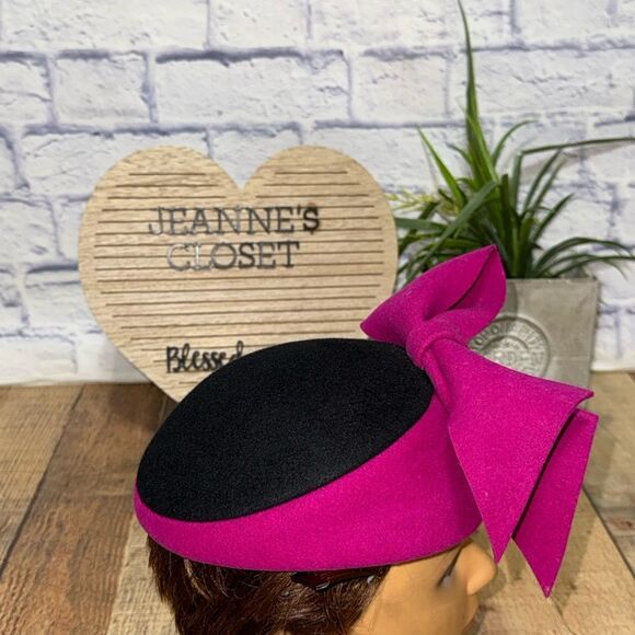 Frank Olive Vintage 100% wool magenta black Ladies Hat Private collection main image 4